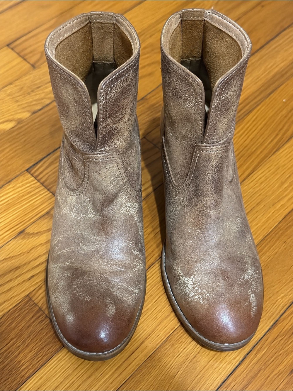 Women’s Brown Leather Ankle Booties with Subtle Distress